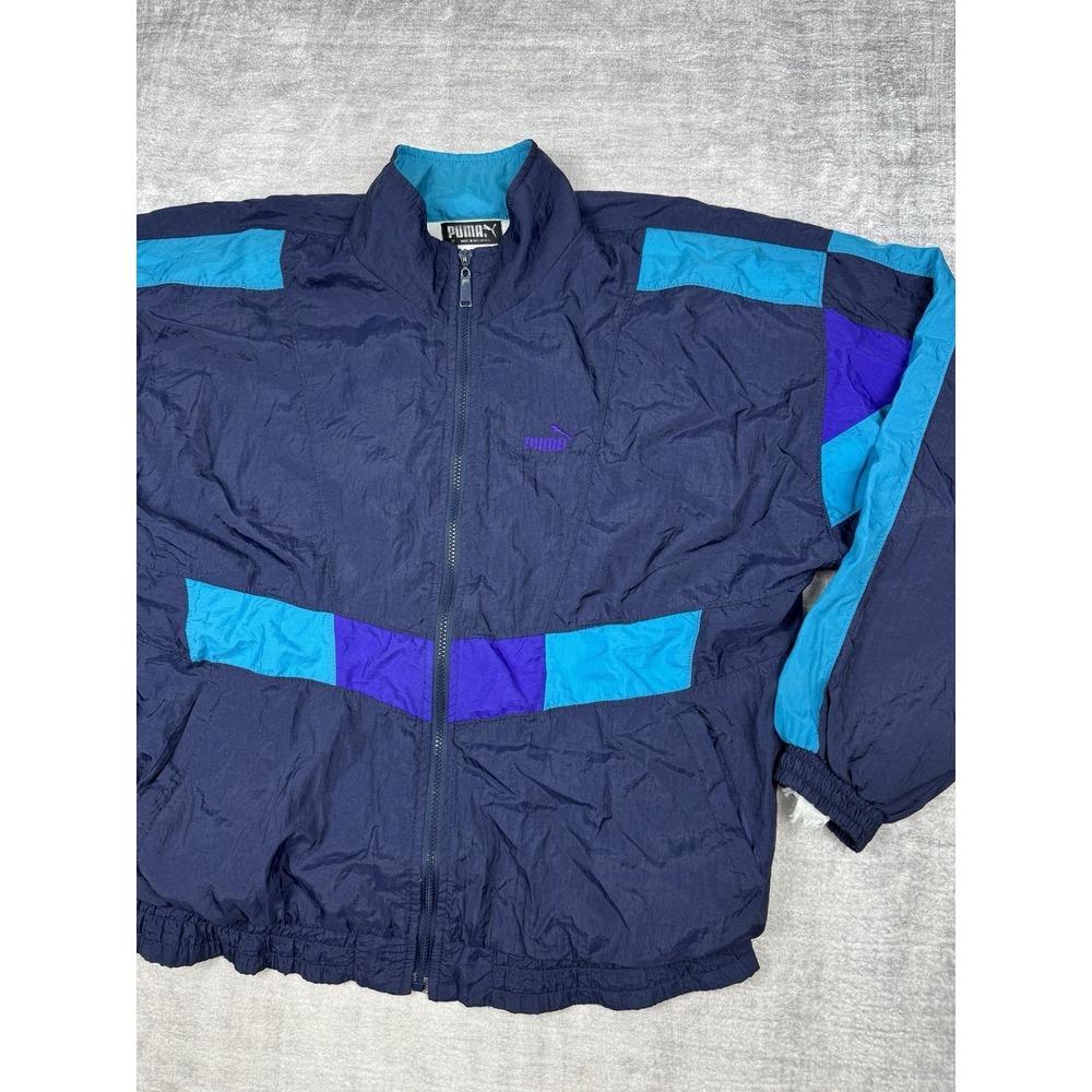Vintage Puma Jacket Mens Medim Blue 90s Colorblock Windbreaker running Gym